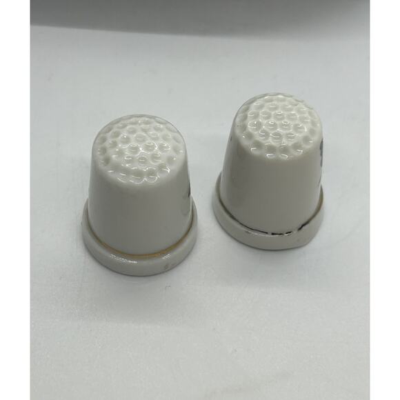 Vtg White Porcelain Thimbles Hand Pained Butterflies Sewing Accessories Ser Of 2 - Picture 3 of 5
